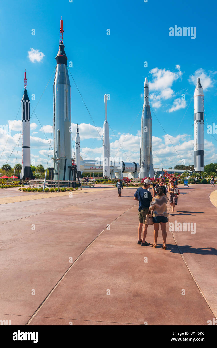 Rocket Garden in Kennedy Space Center Visitor Complex in Cape Canaveral, Florida, USA. Stock Photo