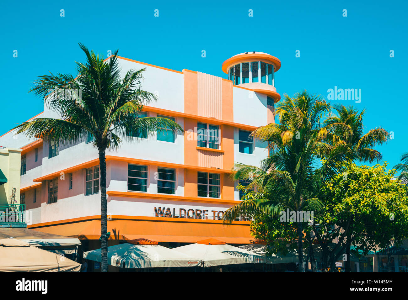 Detail of the Waldorf Towers Hotel in Miami South Beach Florida USA Stock Photo
