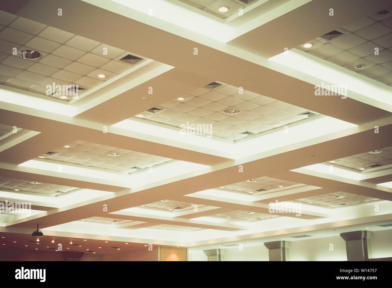 Ceiling Of Business Interior Office Building And Light Neon