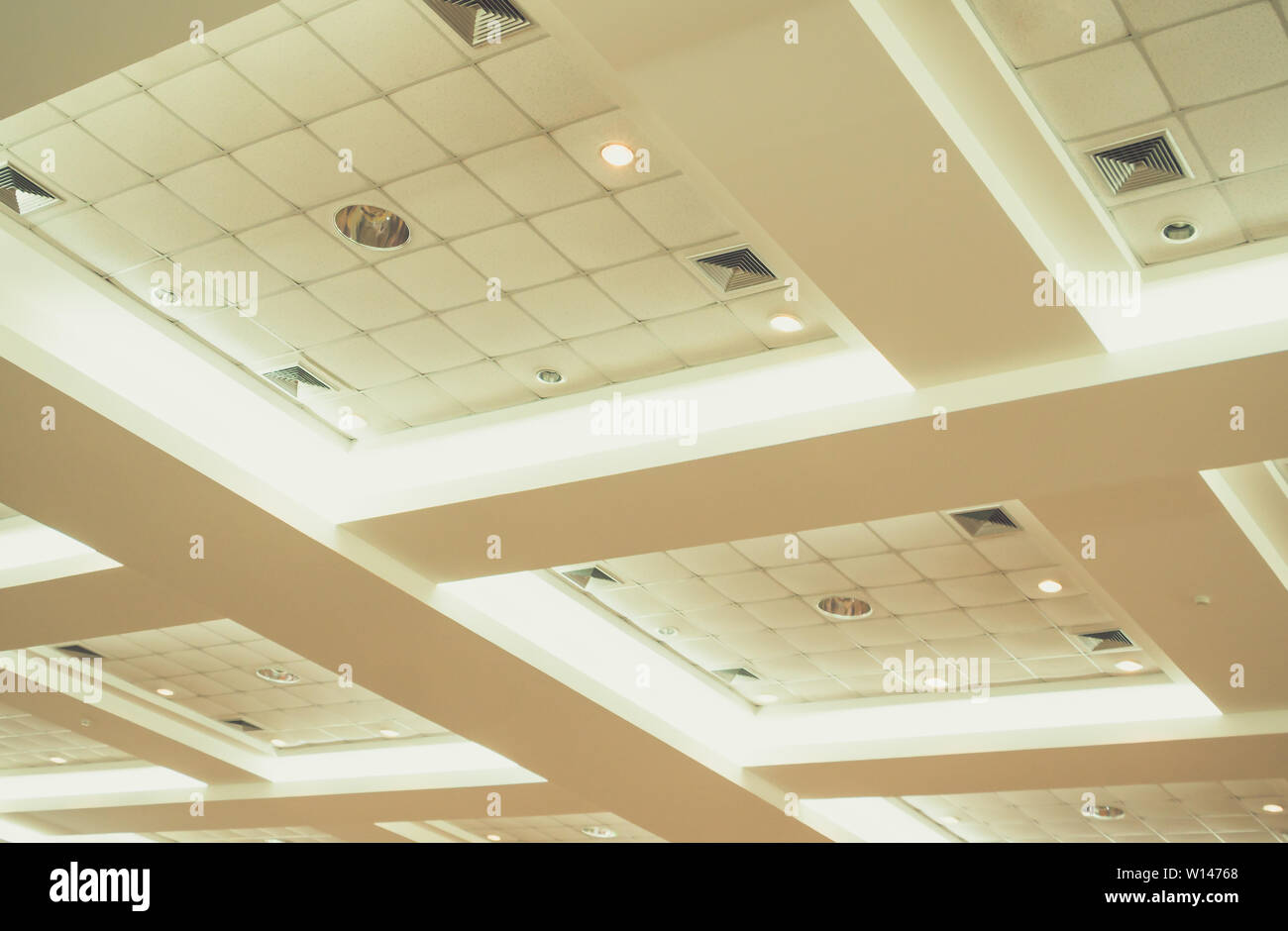 Ceiling Of Business Interior Office Building And Light Neon