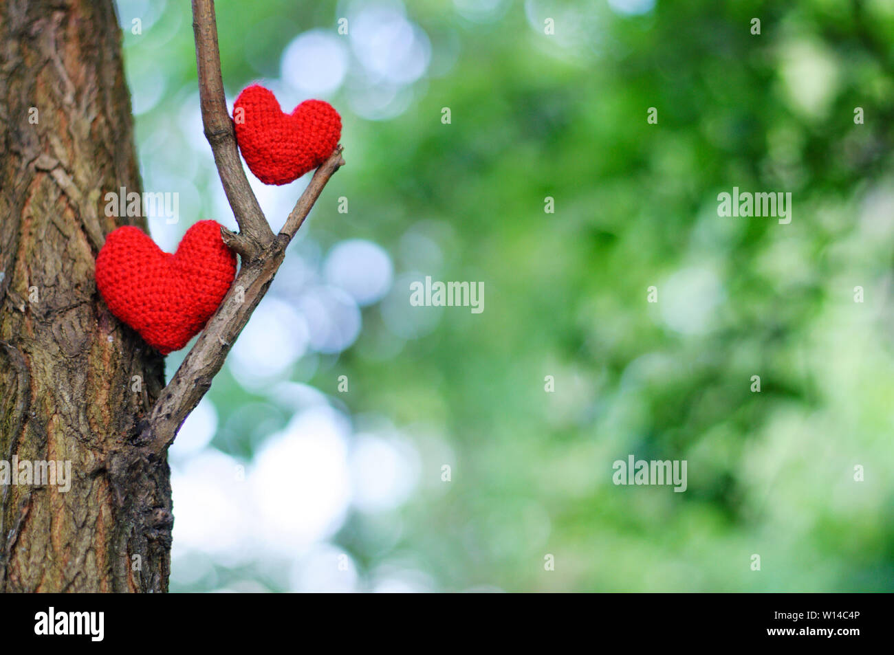 Two red hearts. valentines day postcard, I love you, Stock Photo
