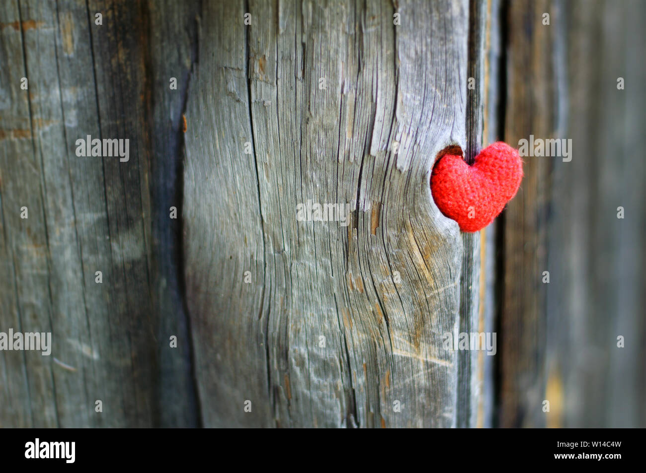 Red heart on wooden texture background. Valentine's day card. I love you Stock Photo