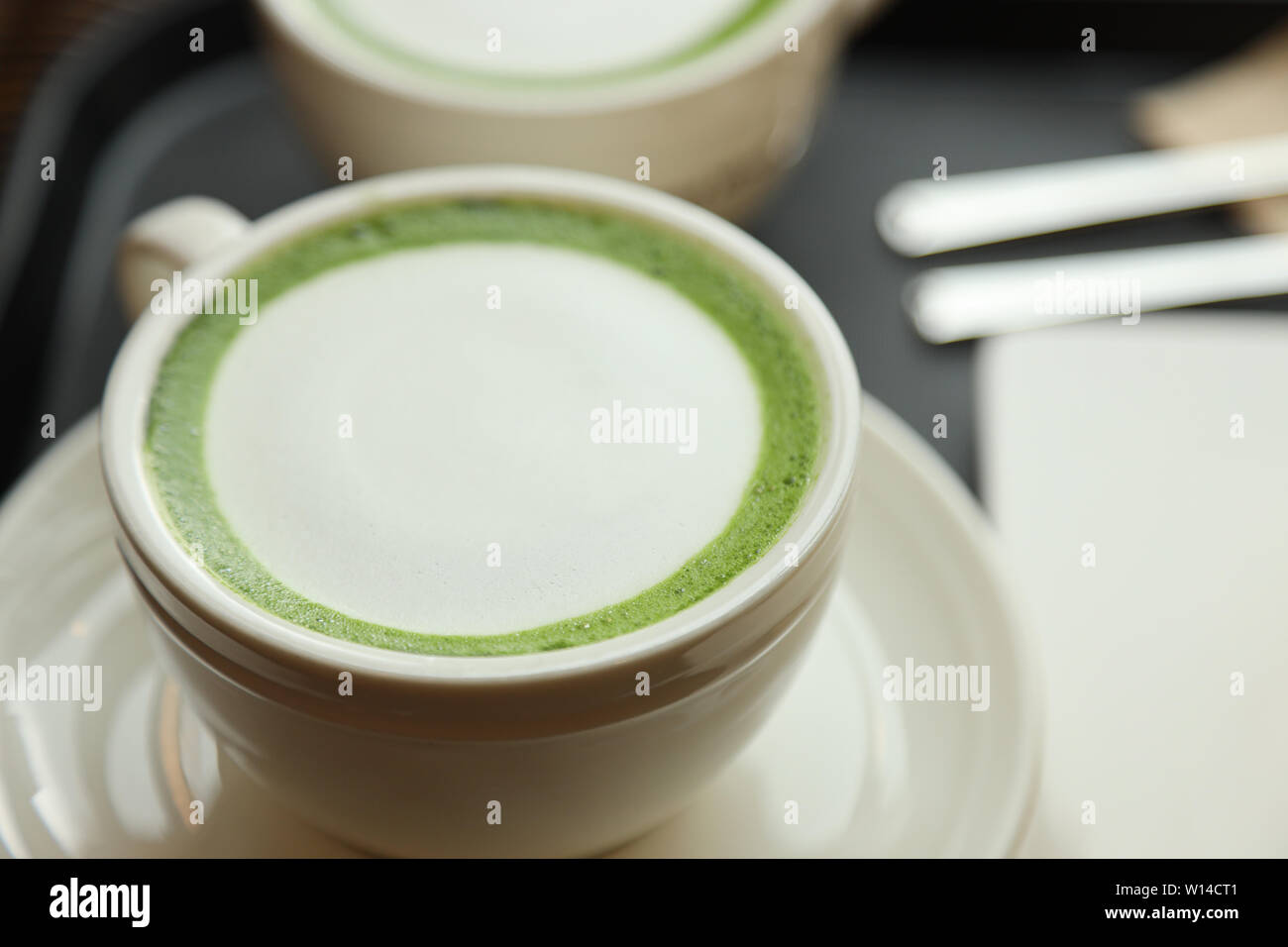 Two cups of Matcha Latte Stock Photo