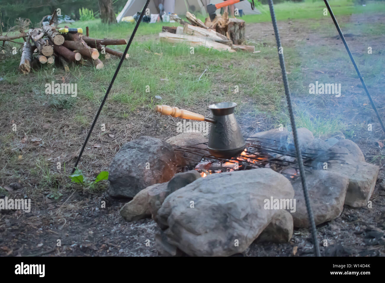 coffee in Turk is prepared early in the morning on the fire Stock Photo