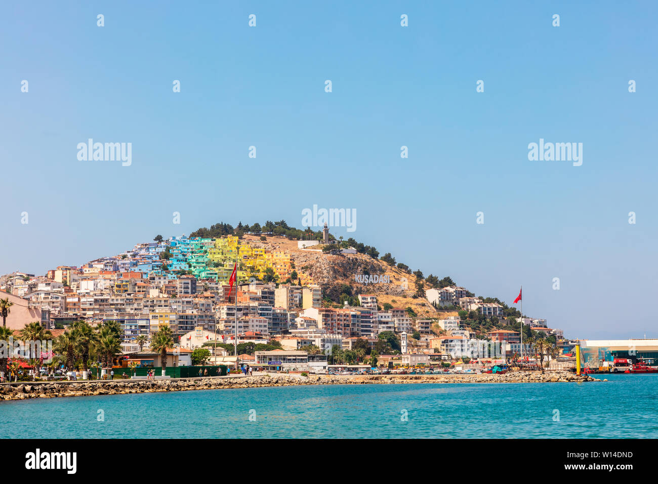 Scenic view of a beach resort town Kusadasi on Turkey's Western Aegean coast. Stock Photo
