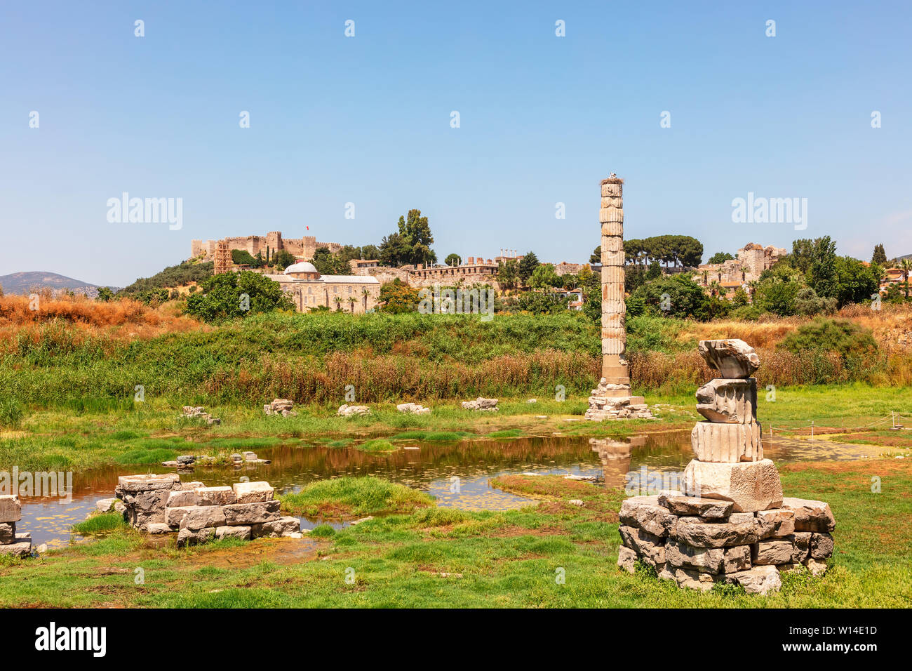 Archaeological site of the Temple of Artemis is known as one of the Seven Wonders of the ancient world in Selcuk area of Turkey. Stock Photo