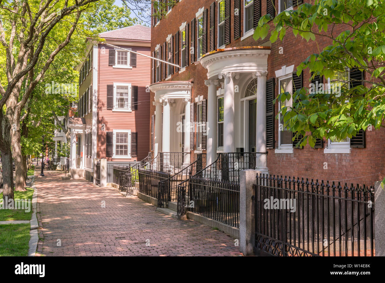 Historic New England houses along street in Salem, Massachusetts Stock Photo Alamy