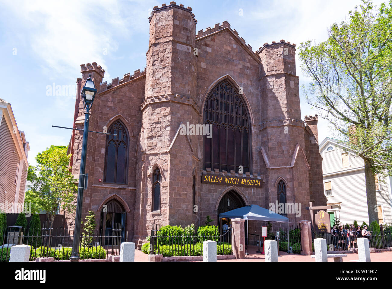 Salem, MA - June 8, 2019: Exterior of the Salem Witch Museum which tells the story of the 1692 witch trails in Salem, Massachusetts Stock Photo