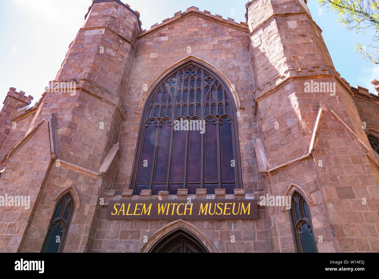 Salem, MA - June 8, 2019: Exterior of the Salem Witch Museum which tells the story of the 1692 witch trails in Salem, Massachusetts Stock Photo