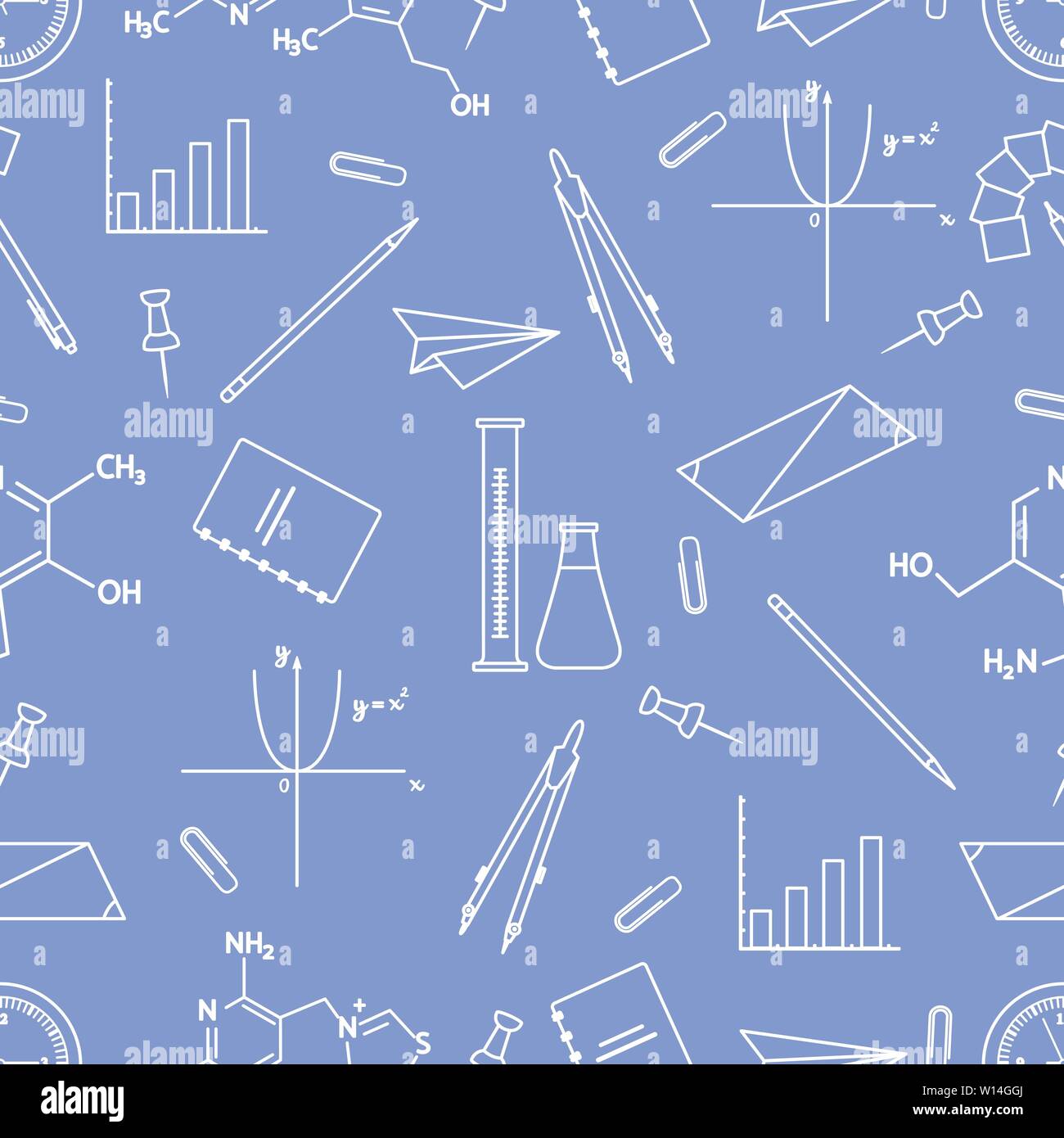 Vector seamless pattern with scientific, education elements: flasks ...