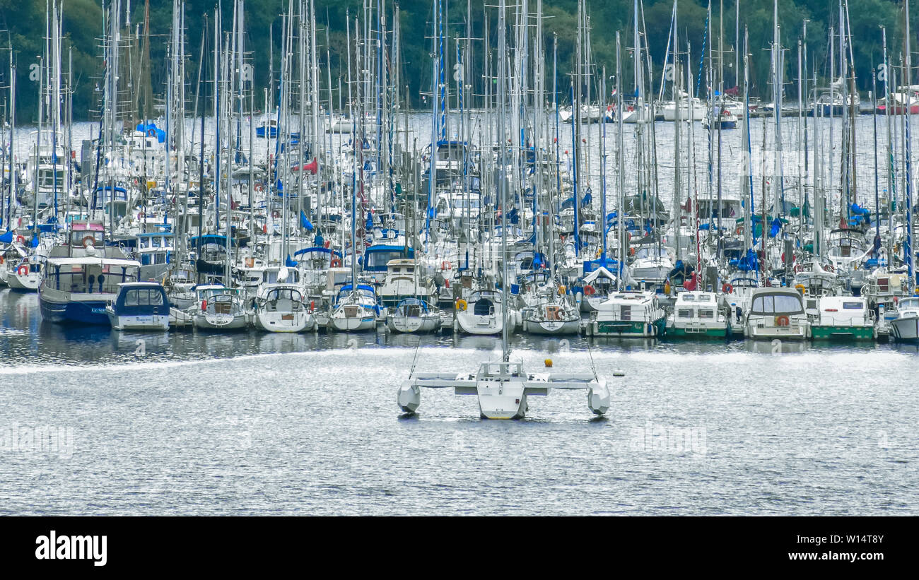 Crowded Port of river sports boats Stock Photo
