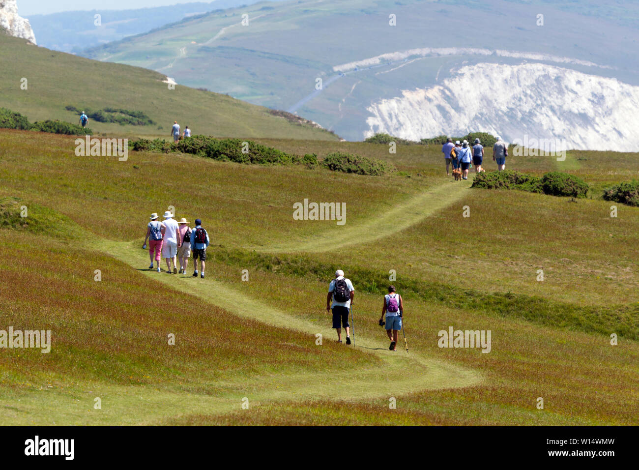 ramblers,rambling,walkers,walk,Tennyson Down, Freshwater,Compton Bay,Round the Island Yacht Race, Cowes, Isle of Wight,England, Stock Photo