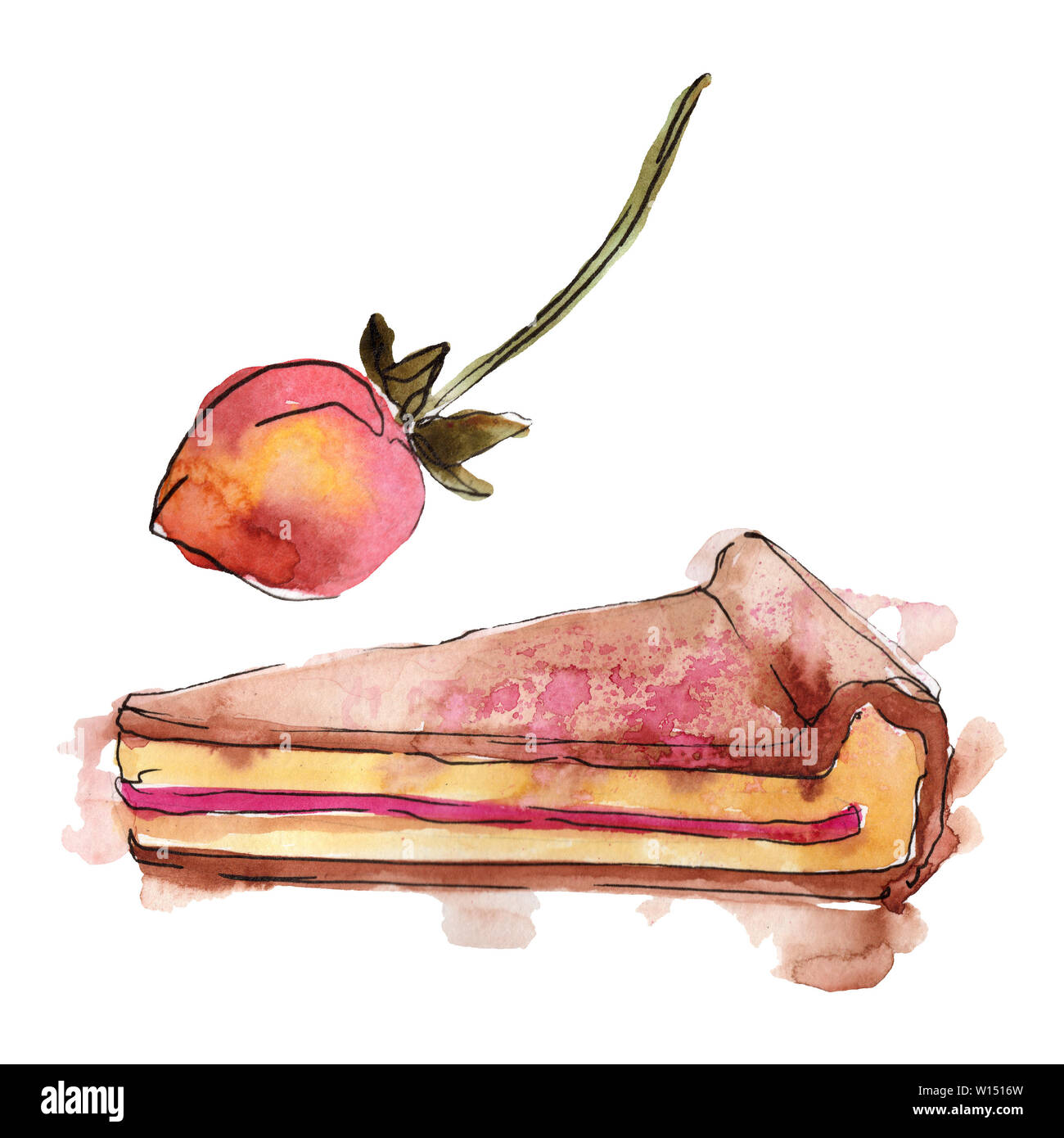 Tasty cake and bun sweet dessert. Watercolor background illustration ...