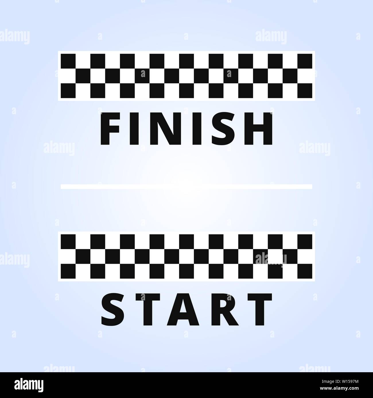 Start and finish black text with checkered tape. Sport and business ...