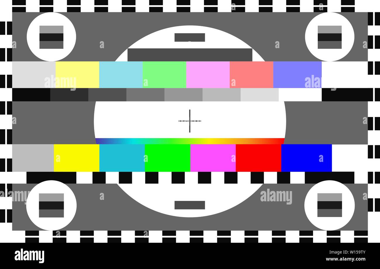 Abstract TV Test Card, Test Pattern or Start-up and Closedown test. Television Color Test Background Specially Simplified for Retro Web Decoration Usa Stock Vector