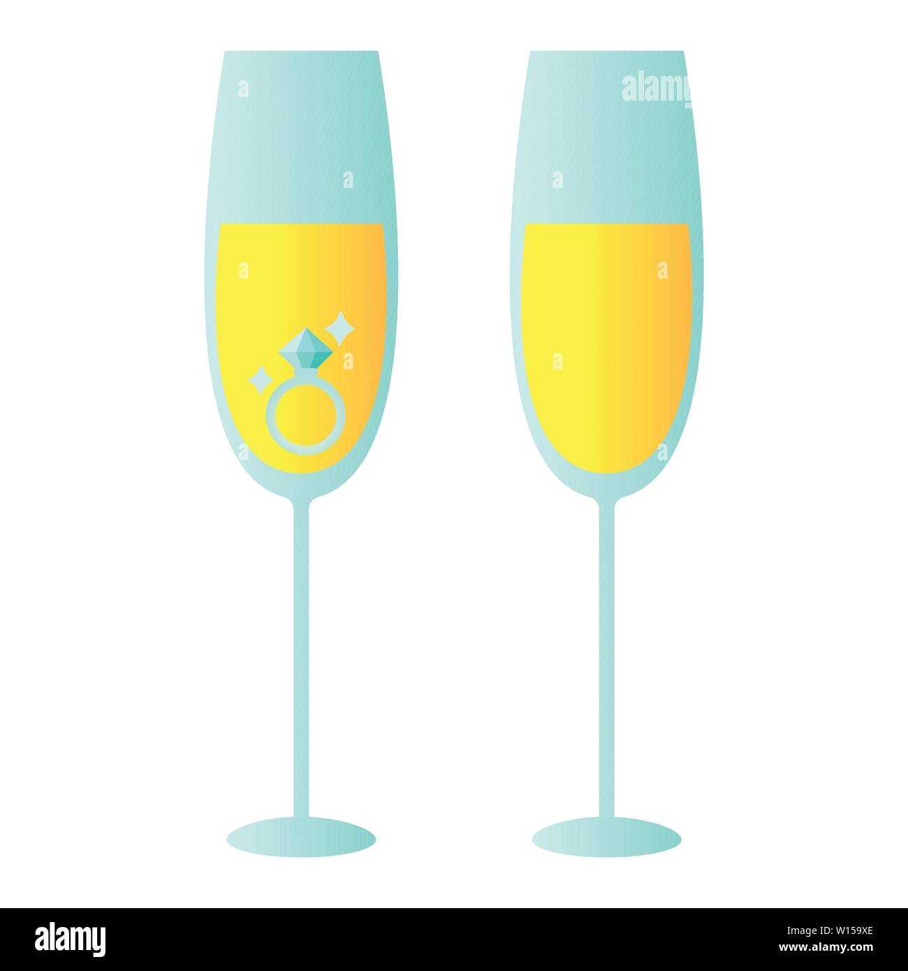 illustration of pair of engagement ring in champagne glass. Icon vector ...