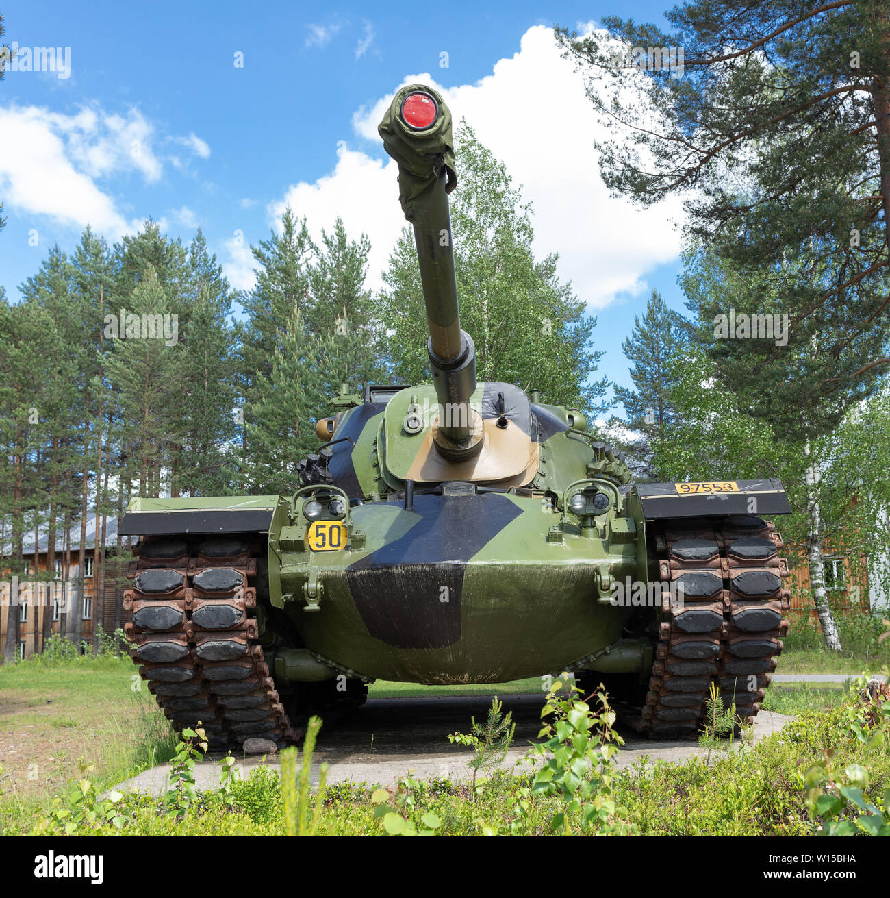 Retired M48A5 Patton main battle tank of the Norwegian Army on display at a tank park in Rena Leir, Norway. Stock Photo