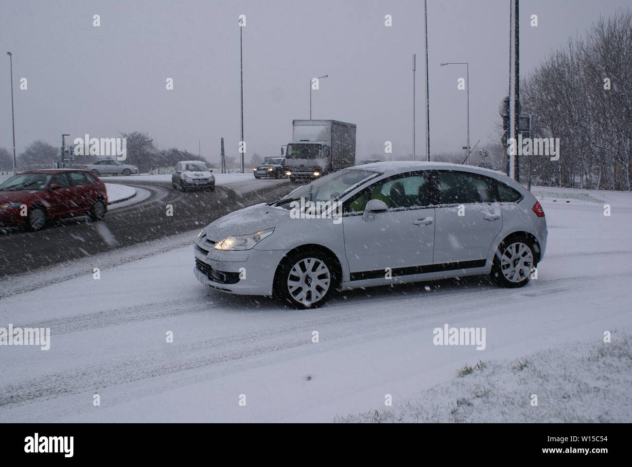 car in the snow Stock Photo