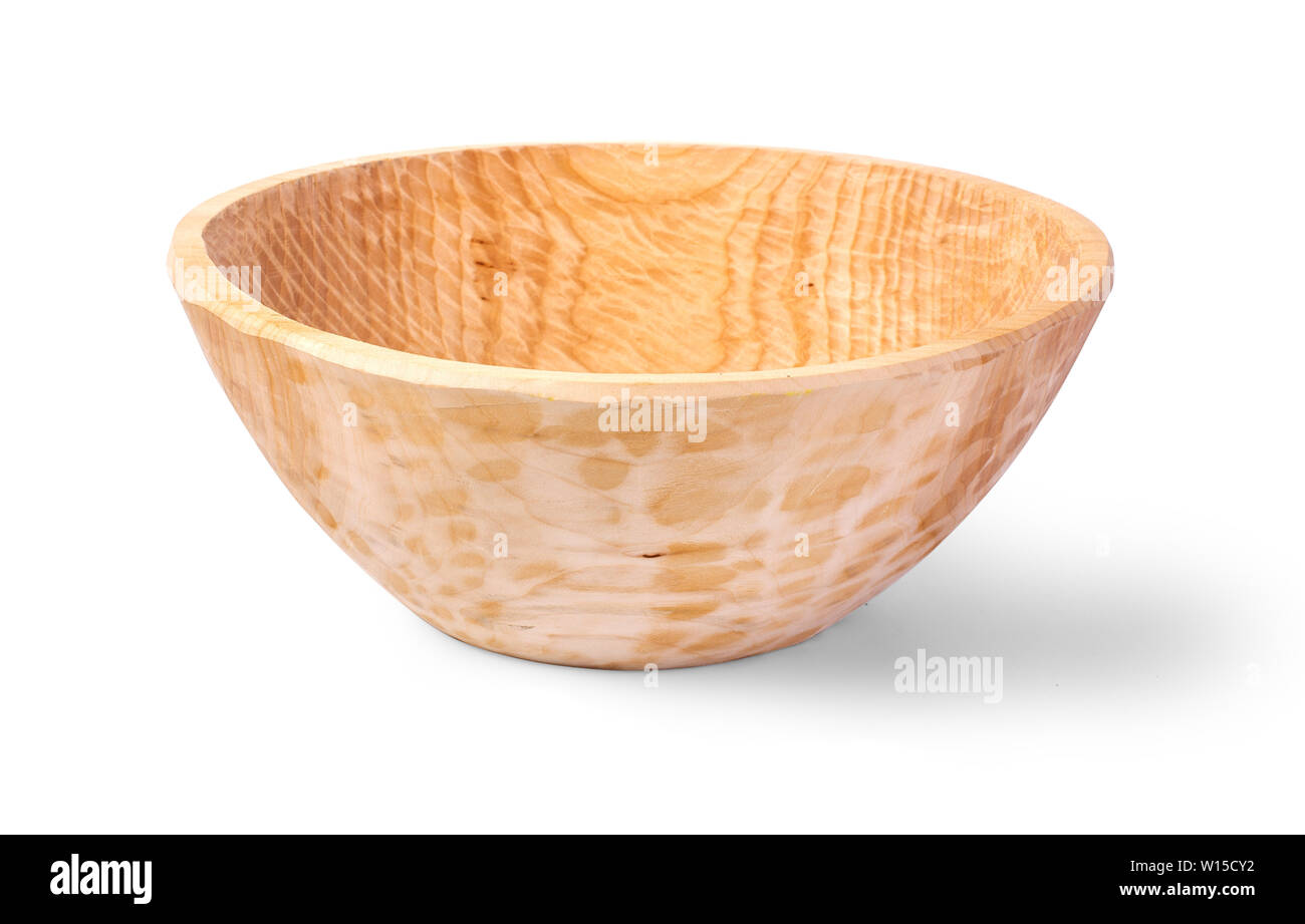 handmade carved wooden bowl isolated on white background with clipping path Stock Photo