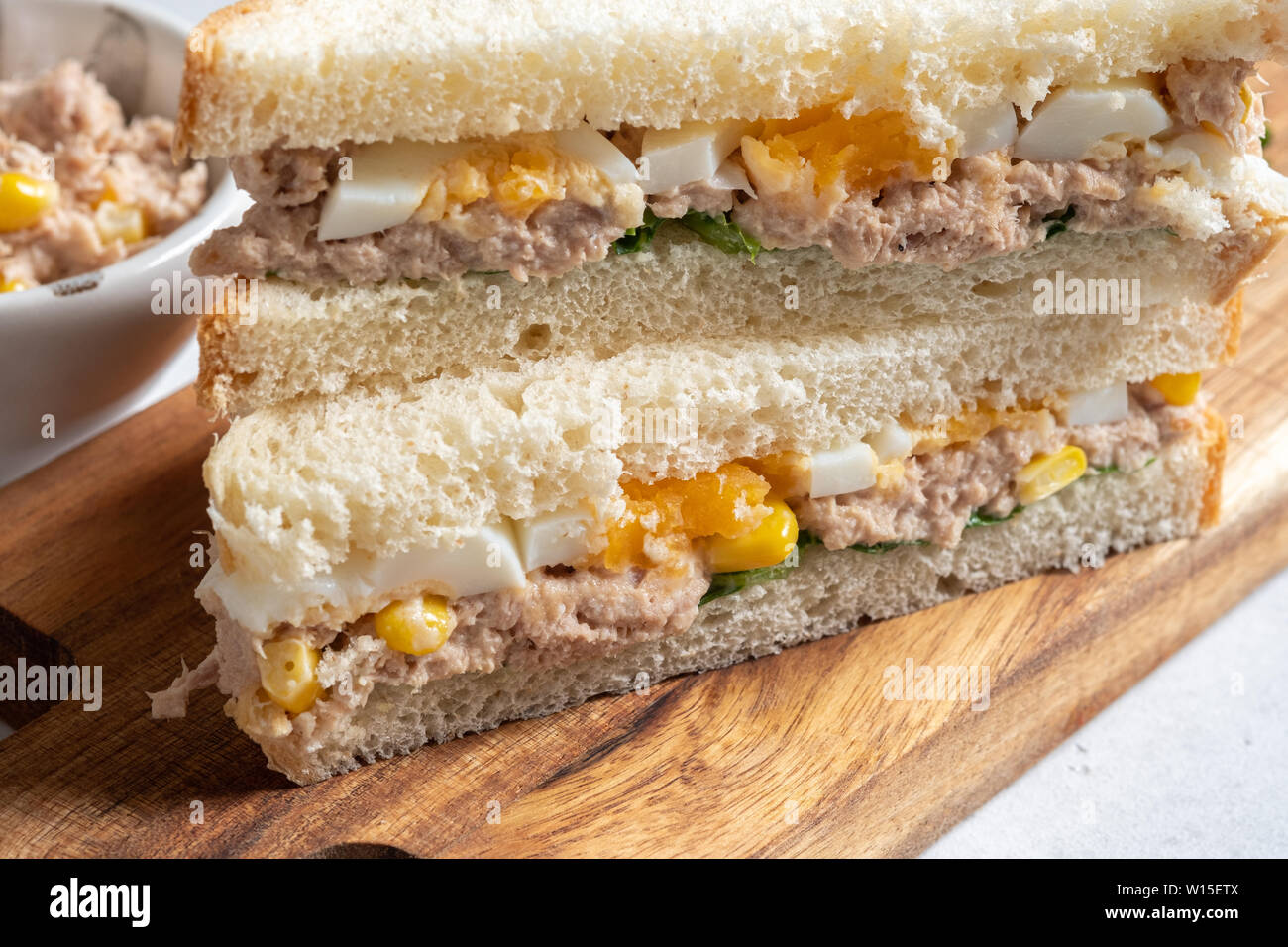 Tuna sandwich with egg and corn Stock Photo Alamy