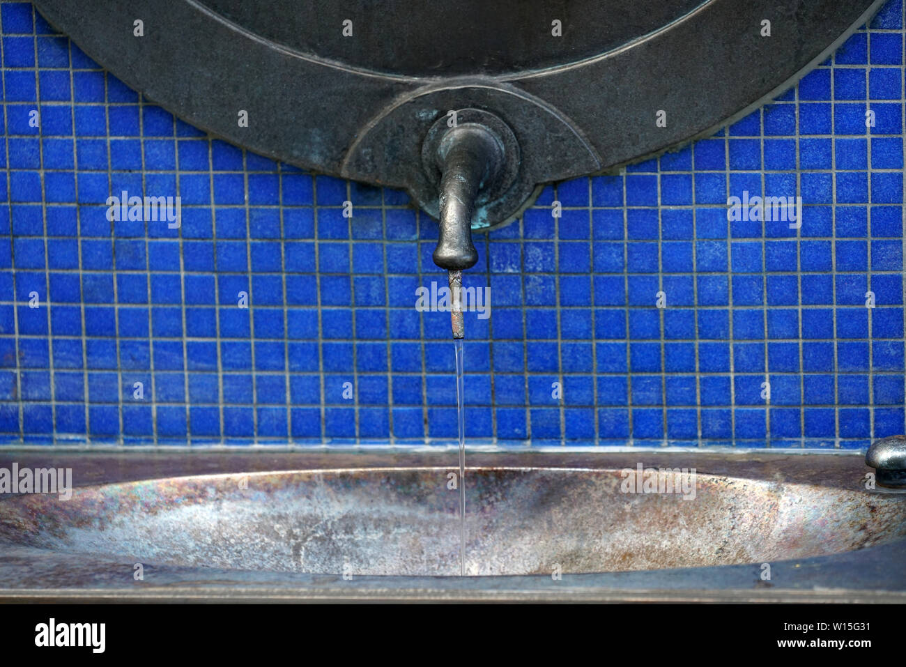 Sulfur Drinking water fountain with flowing water in a health resort in