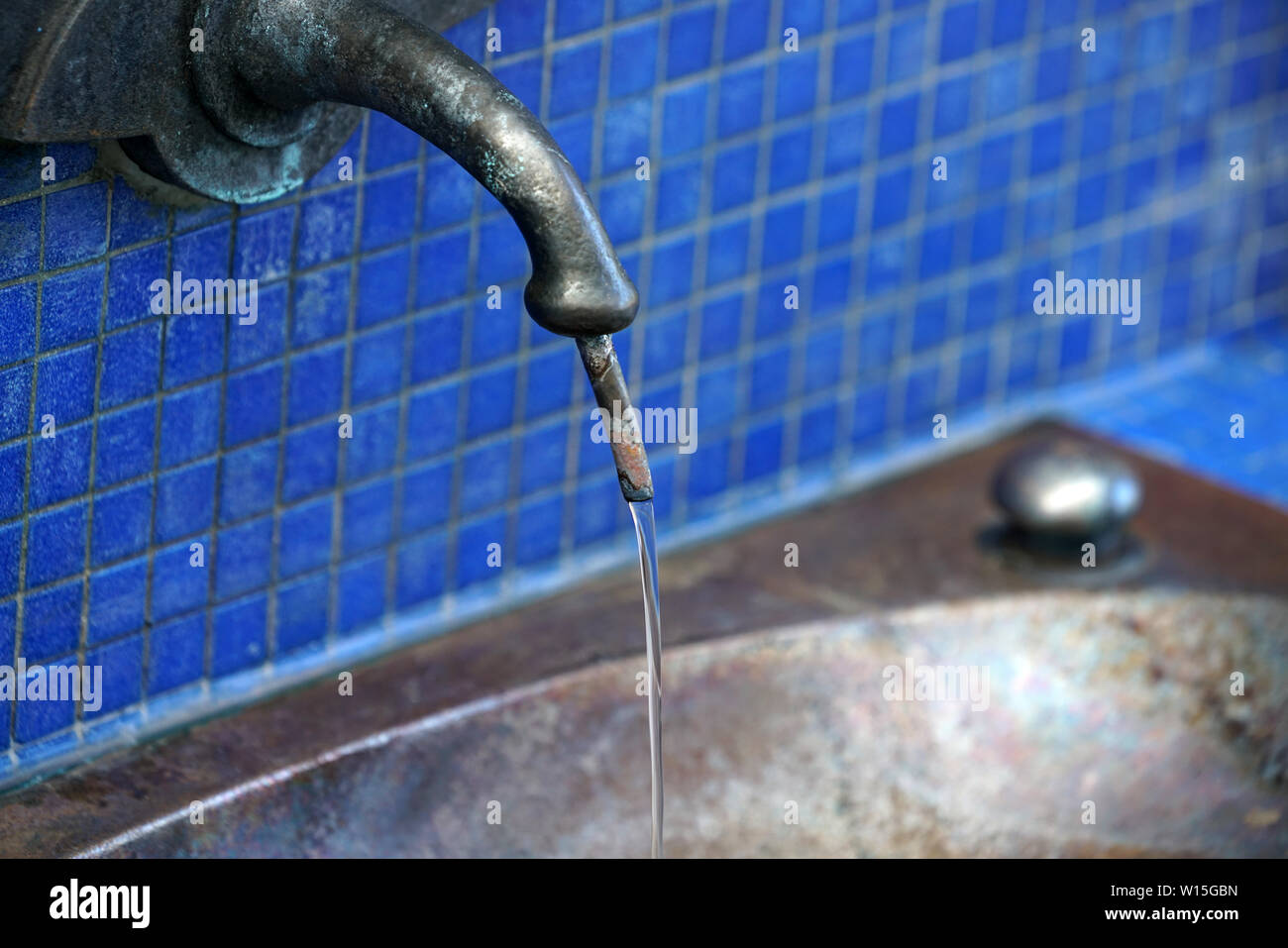 Sulfur Drinking water fountain with flowing water in a health resort in
