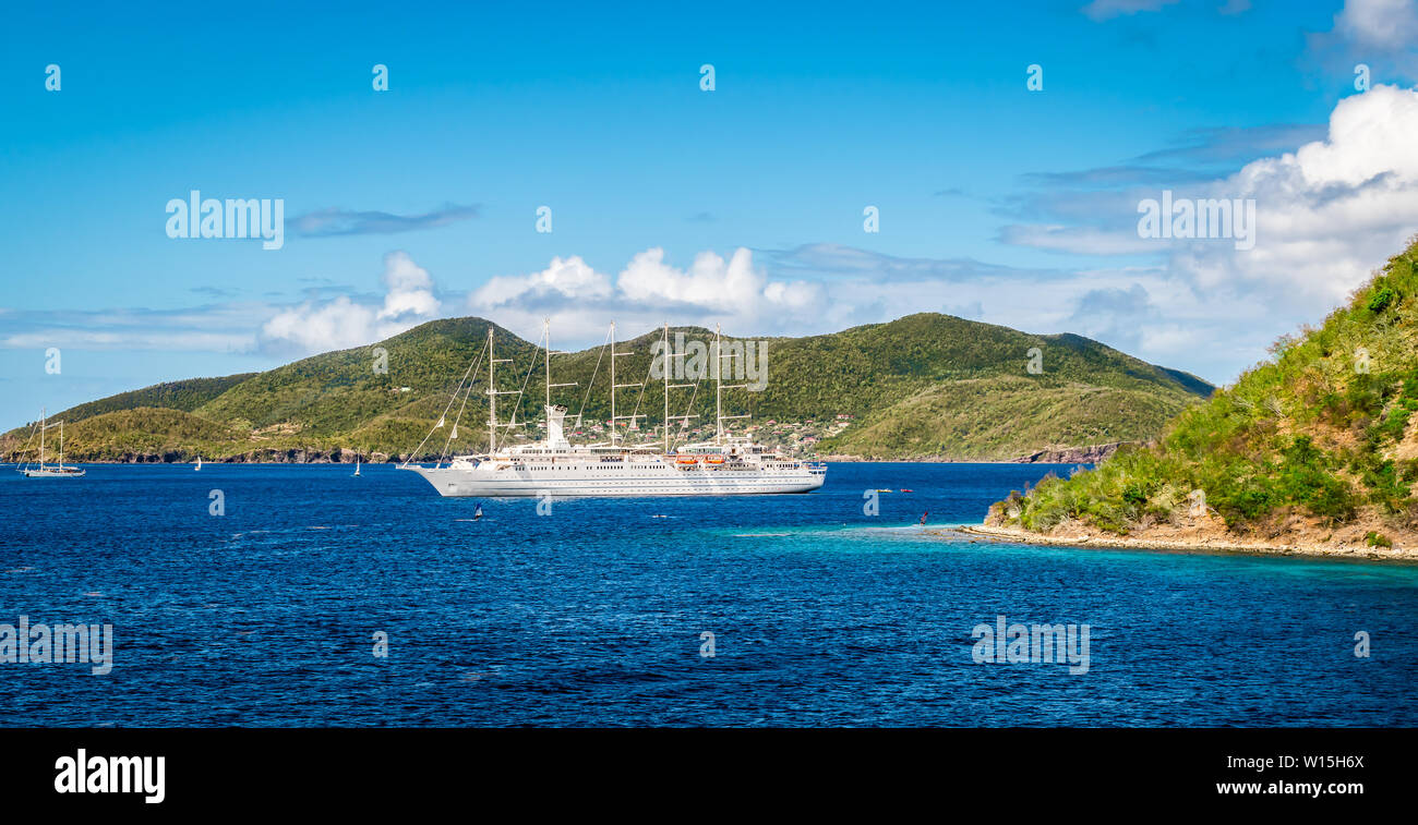 Luxury sailing cruise ship, Guadeloupe, Caribbean Islands. Stock Photo