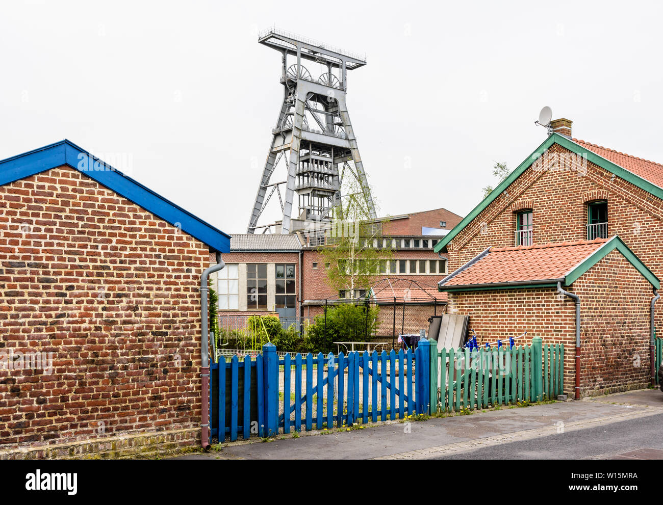 The former miners' housing next to the Arenberg pit are modest, semi-detached, brick houses typical from the Nord-Pas de Calais mining basin, France. Stock Photo