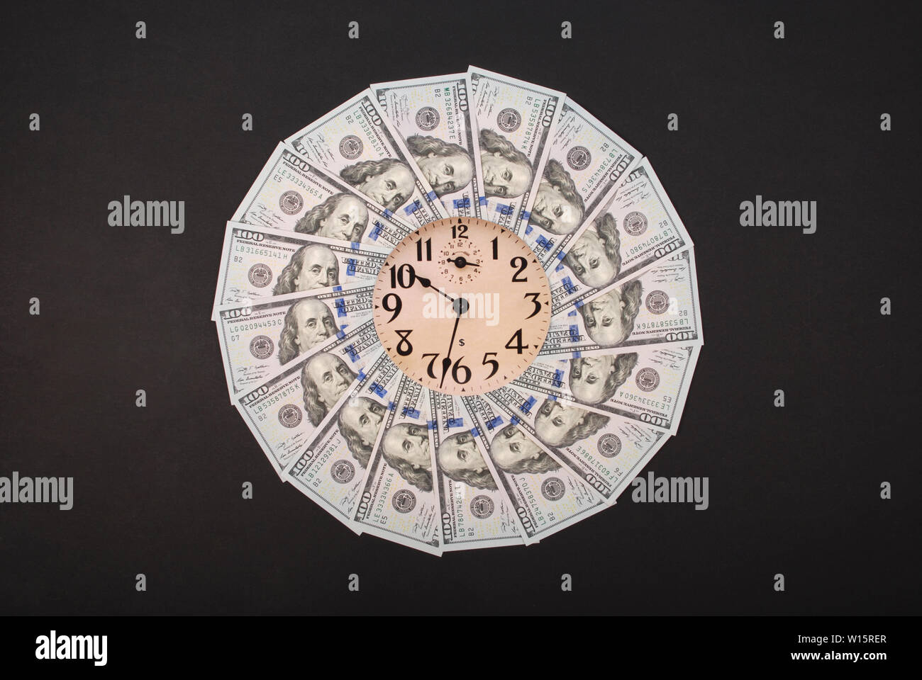Сoncept of clock and dollar. Clock on mandala kaleidoscope from money ...