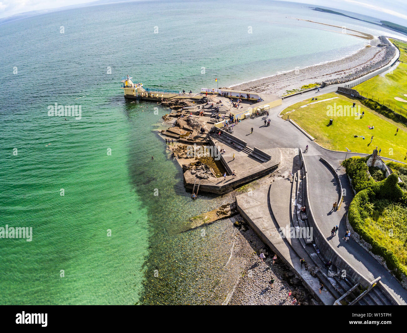 Aerial view of Blackrock beach with Diving tower in Salthill, Galway