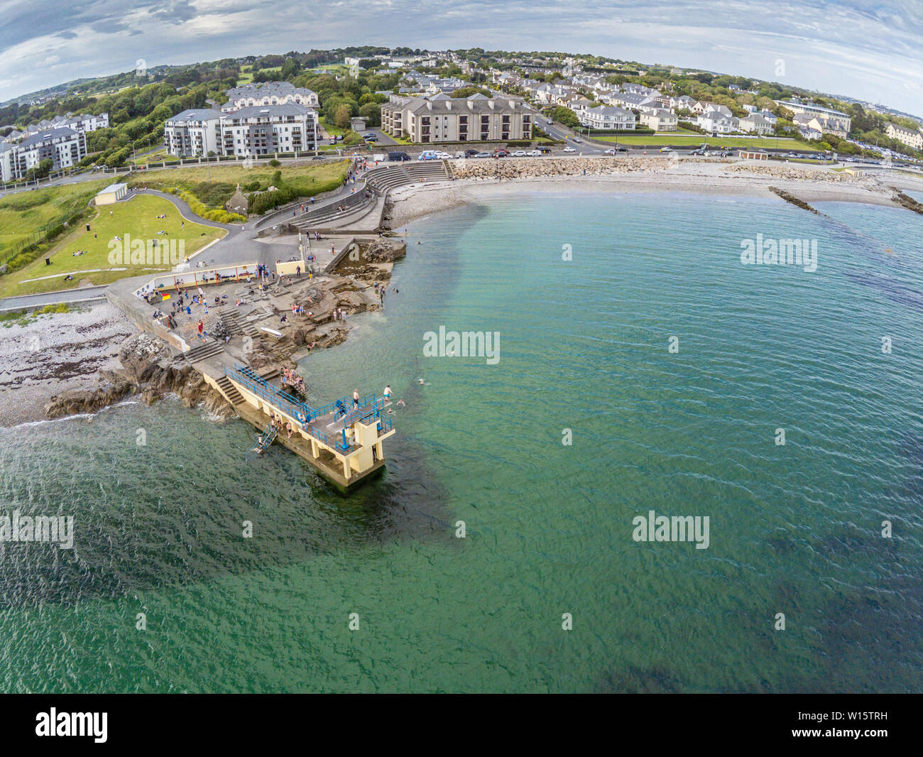 Aerial view of Blackrock beach with Diving tower in Salthill, Galway