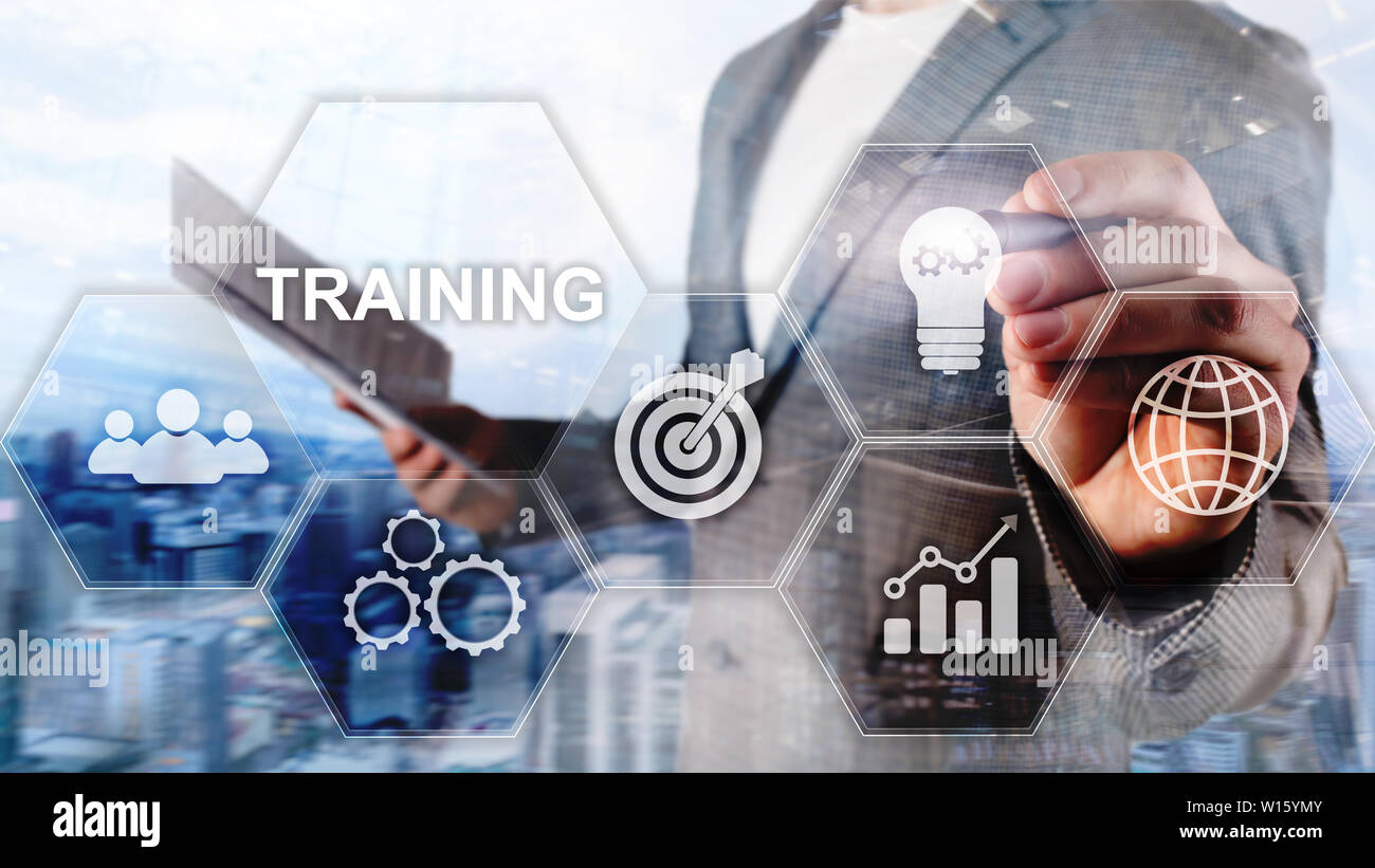 Business training concept. Training Webinar E-learning. Financial technology and communication concept Stock Photo