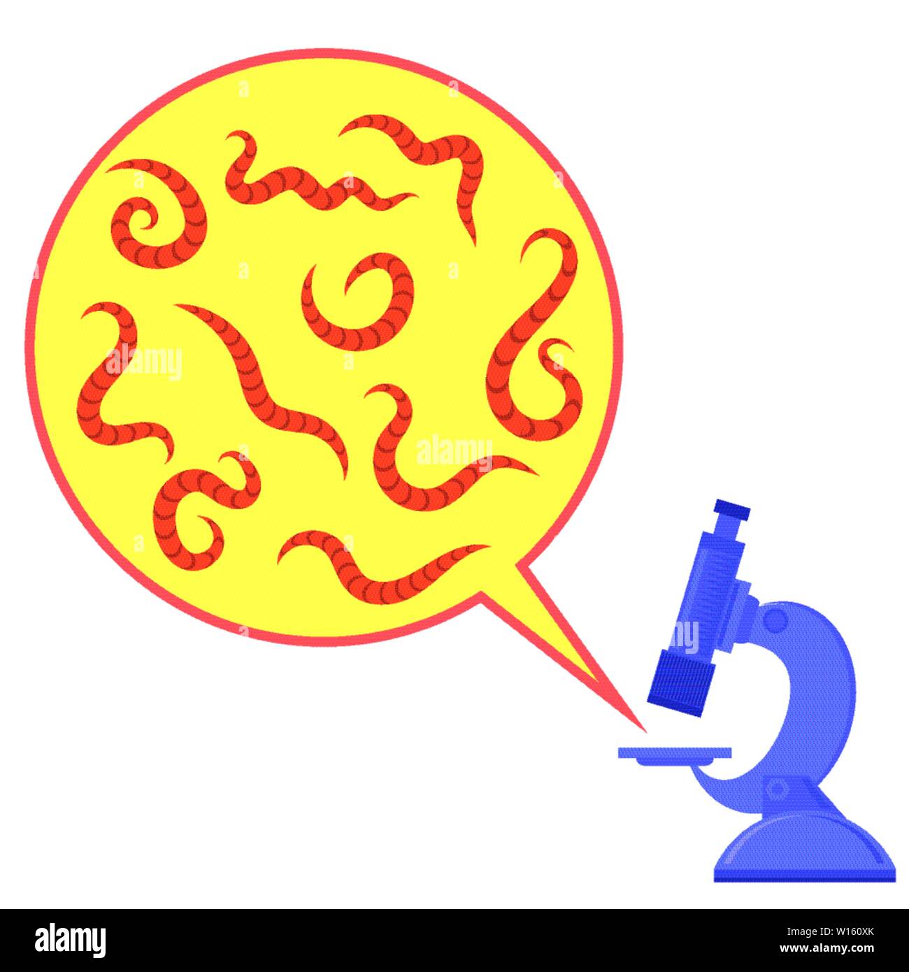 Worms and Microscope. Dangerous Bad Parasites. Ascarid, Helminth, Pinworm, Threadworm Stock Vector