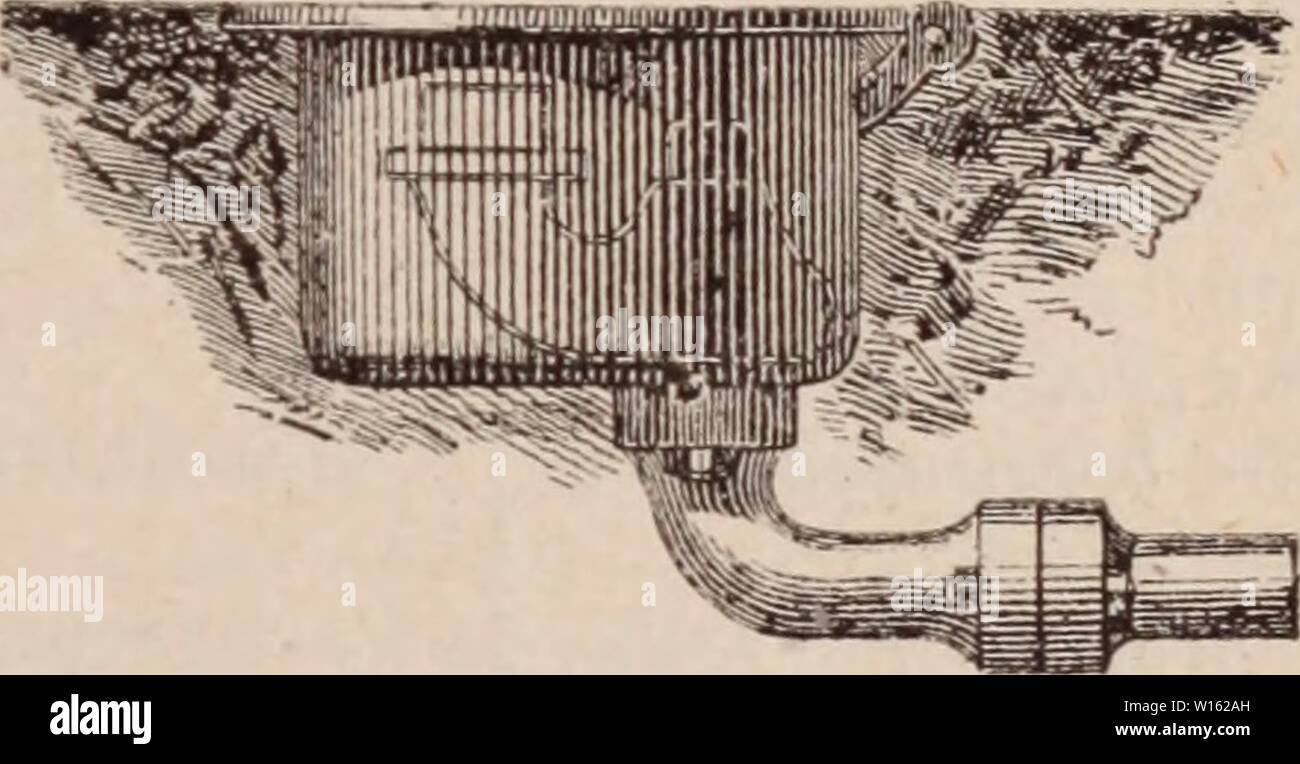 Archive image from page 204 of Dictionnaire d'horticulture illustré  par. Dictionnaire d'horticulture illustrÃ / par D. Bois   prÃface de Maxime Cornu   avec la collaboration de E. AndrÃ ... [et al.]. . dictionnairedhor00bois Year: 1893  Fig. 140. â Bouche d'arrosage. (Veau, s'ouvrent et se ferment Ã volontÃ au moyen d'une clef spÃciale. Elles portent une vis sur laquelle on adapte soit nu Col de cygne, soit.    Fig. 141. â Bouche Â«l'arrosage. an moyen d'un demi-raccord femelle, un tuyau d'arrosage. Lorsqu'elles ne fonctionnent pas. on les recouvre d'un disque en fonte attachÃ par une chaÃ®ne Stock Photo