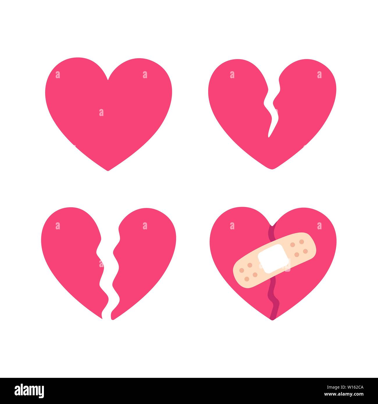 Cartoon broken heart set, crack fixed with bandage. Breakup and heartbreak  symbol. Simple flat vector style clip art illustration Stock Vector Image &  Art - Alamy