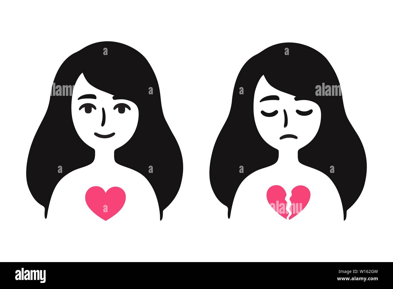 Cartoon alone girl holds broken heart white Vector Image