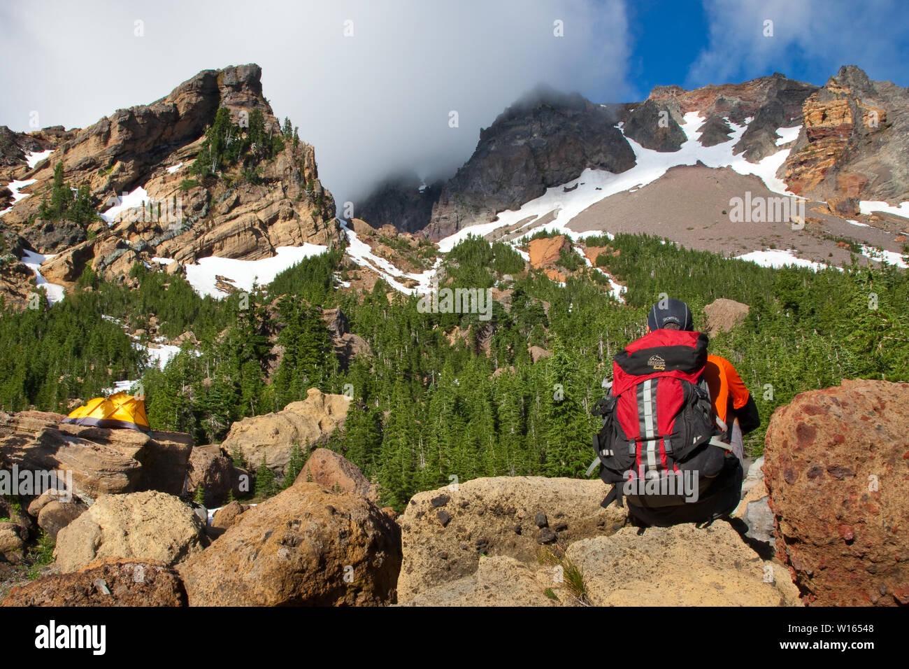 Backpacking in the Mount Washington Wilderness Area Near Bend Oregon Stock Photo