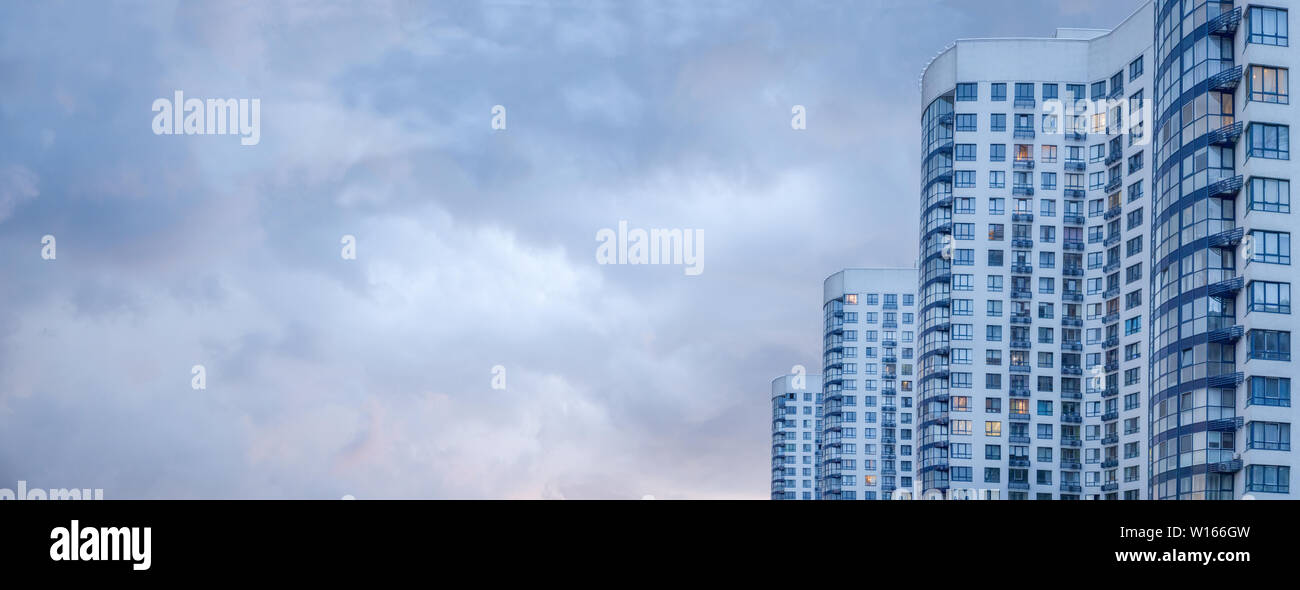 Banner of Modern and luxury building. copy space Modern european complex of apartment buildings. And outdoor facilities. Apartment building. Side view Stock Photo