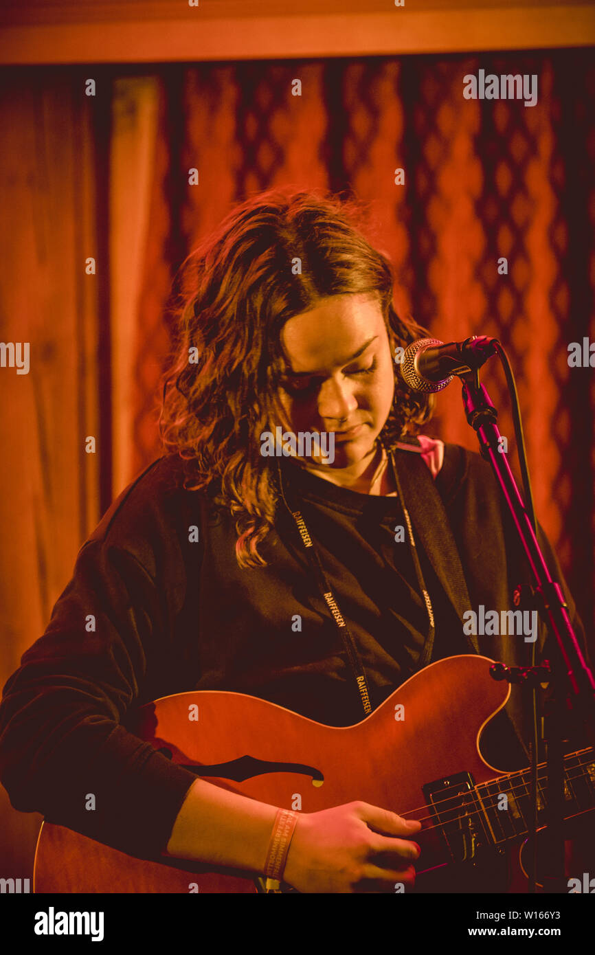 Lenk, Switzerland. June 21st, 2019. The Danish singer and songwriter Winnie Raeder performs a live concert during the Swiss music festival Mittsommerfestival 2019 in Lenk. (Photo credit: Gonzales Photo - Tilman Jentzsch). Stock Photo