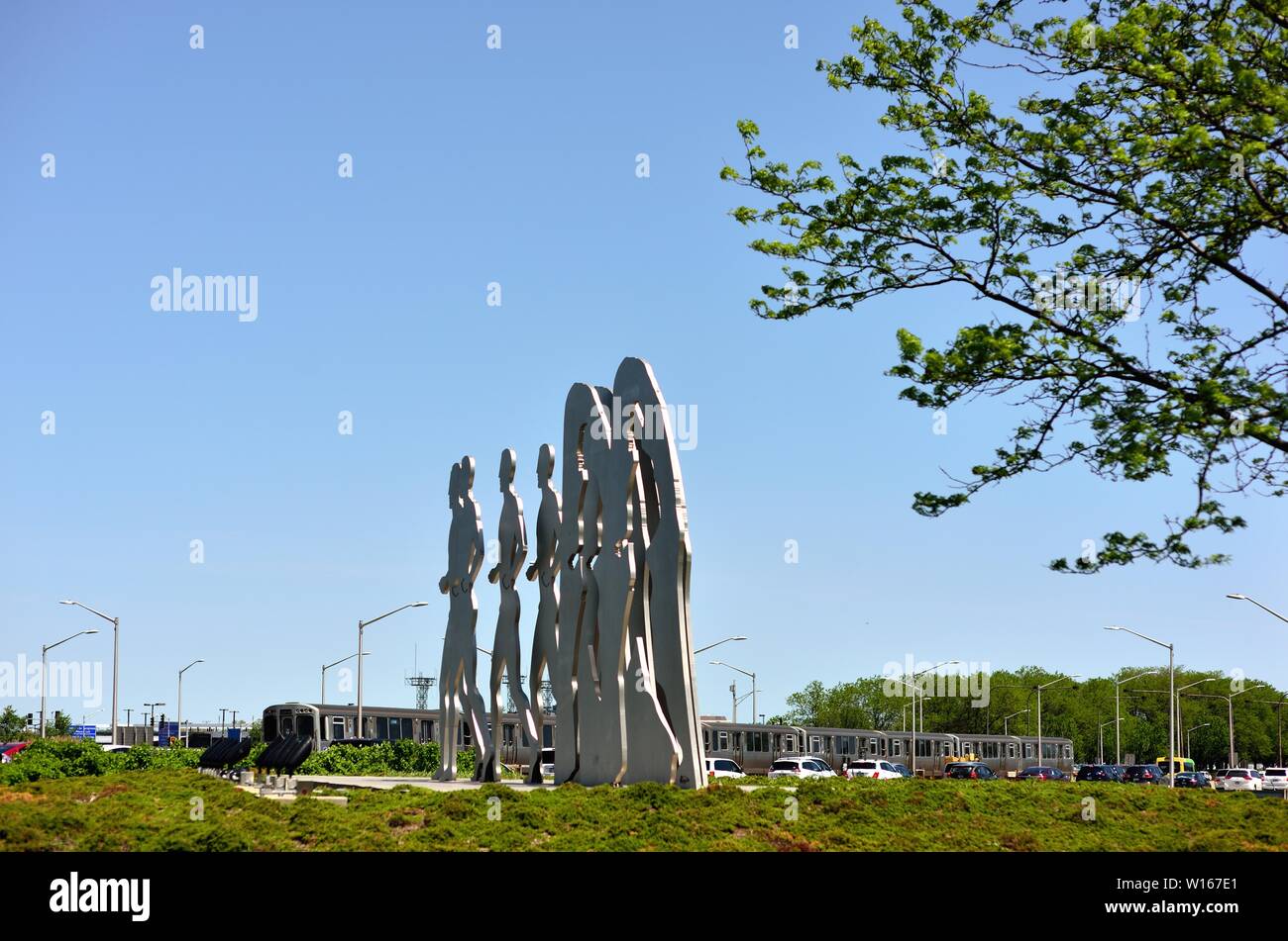 Chicago, Illinois, USA. 'The Runners' sculpture at O'Hare International