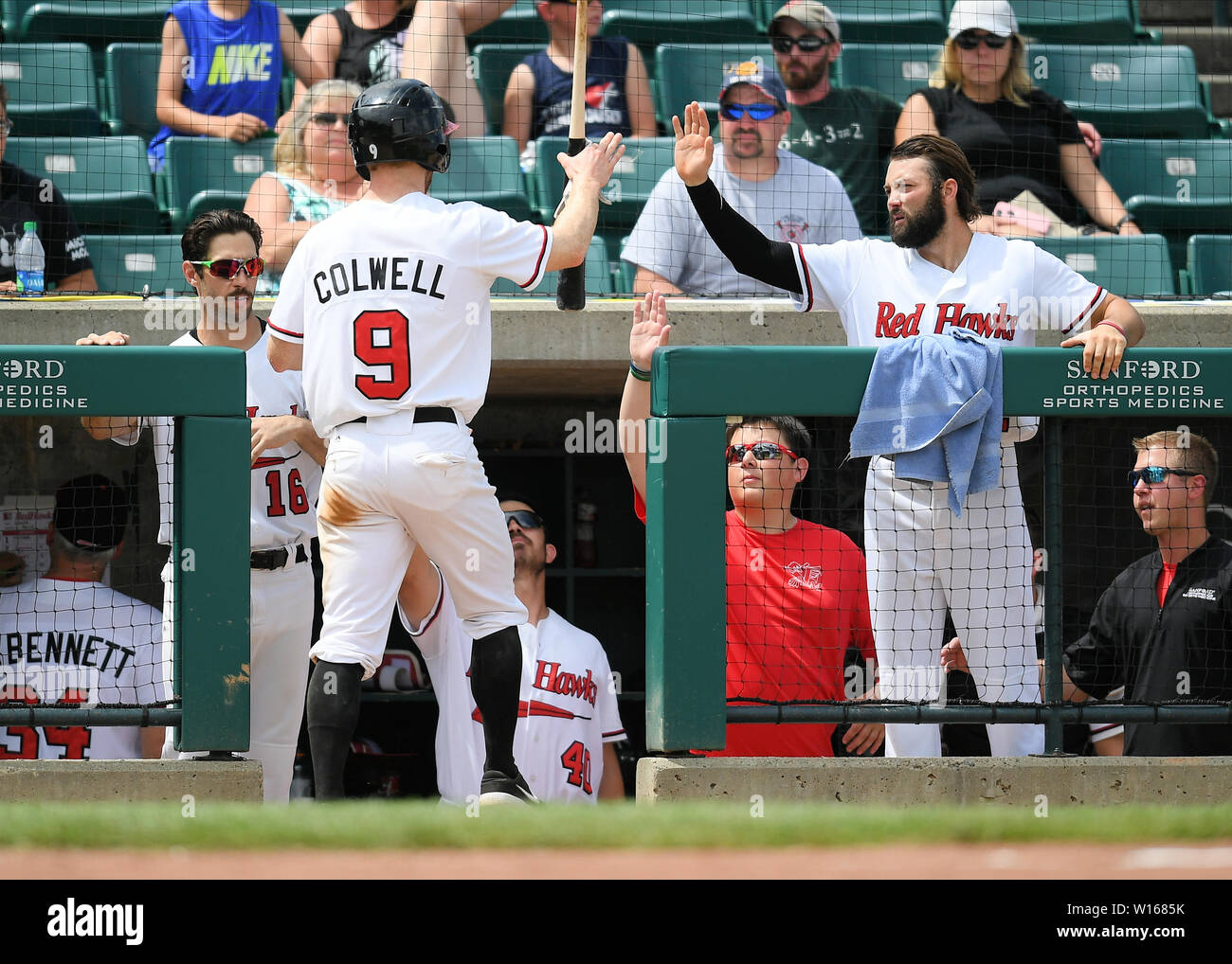 Tim Colwell Shell Fargo, ND, USA. 30th June, 2019. FM Redhawks outfielder Tim Colwell (9 ...