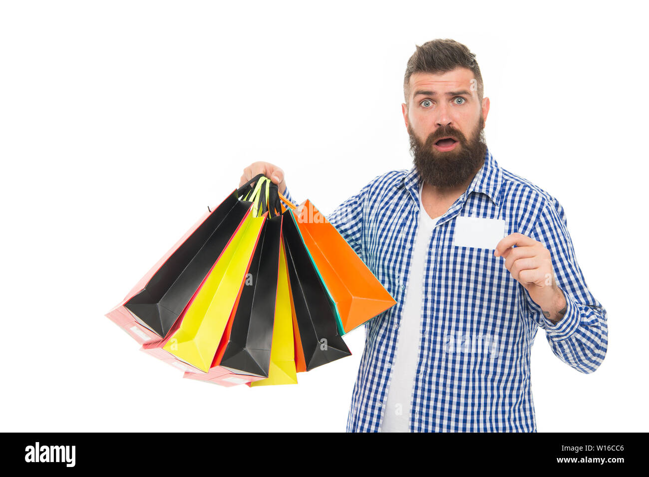 Dont to pick up your free gift. Surprised shopper showing gift