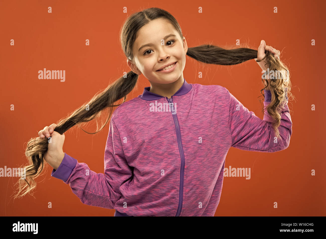 Small Child Long Hair Charming Beauty Girl Active Kid With Long