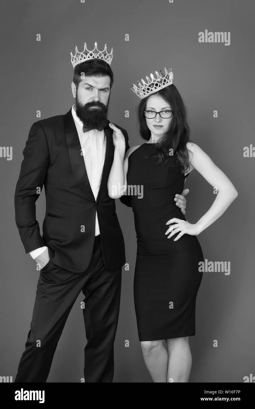 Visiting event or ceremony. Couple ready for award ceremony. Main rules