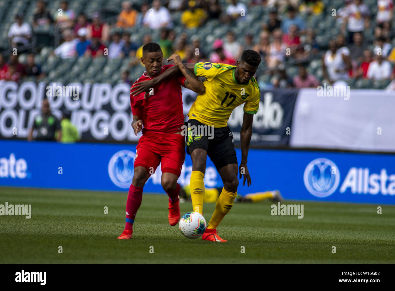 Philadelphia, Pennsylvania, USA. 30th June, 2019. GABRIEL TORRES (9) fights for the ball with DAMION LOWE (17) during the match the match in Philadelphia PA Credit: Ricky Fitchett/ZUMA Wire/Alamy Live News Stock Photo