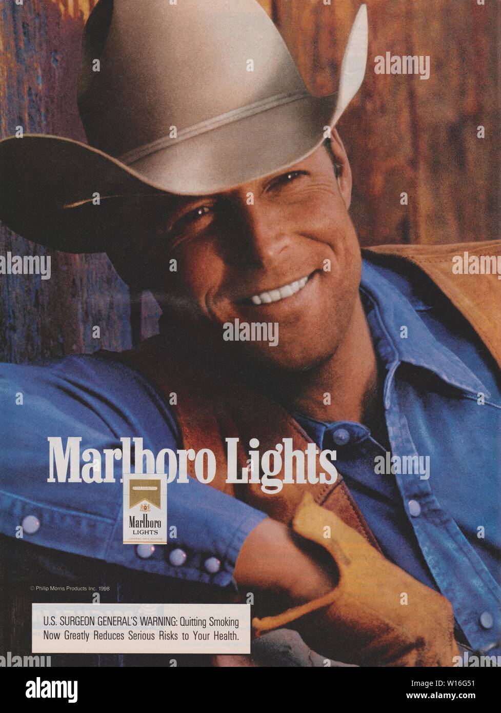poster advertising Marlboro Lights cigarettes, magazine 1998, No slogan, creative advertisement Marlboro by Philip Morris from 1990s Stock Photo