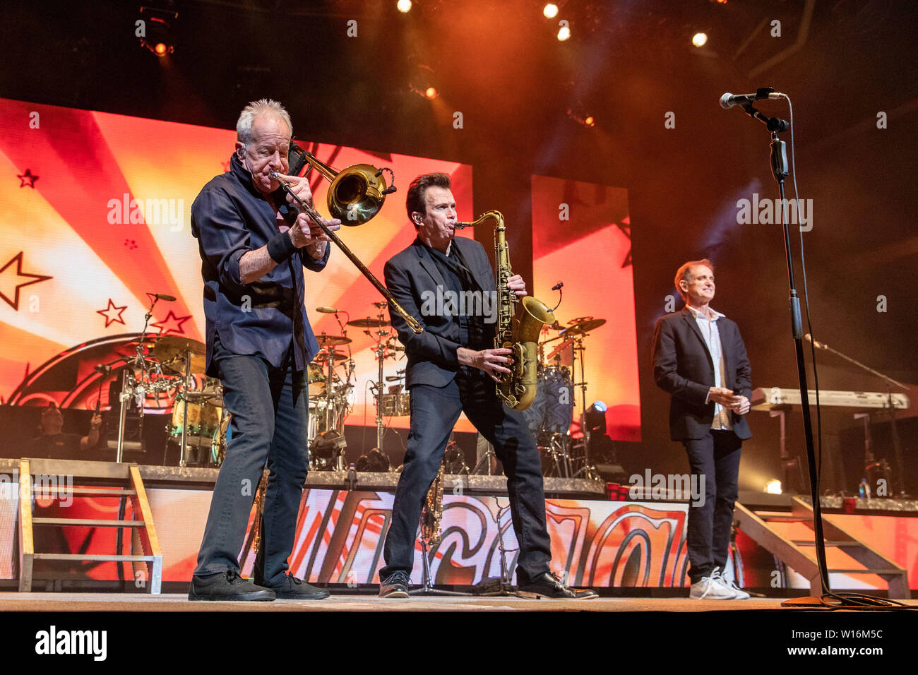 June 29, 2019 - Milwaukee, Wisconsin, U.S - JAMES PANKOW, RAY HERMANN and ROBERT LAMM of Chicago during the Summerfest Music Festival in Milwaukee, Wisconsin (Credit Image: © Daniel DeSlover/ZUMA Wire) Stock Photo