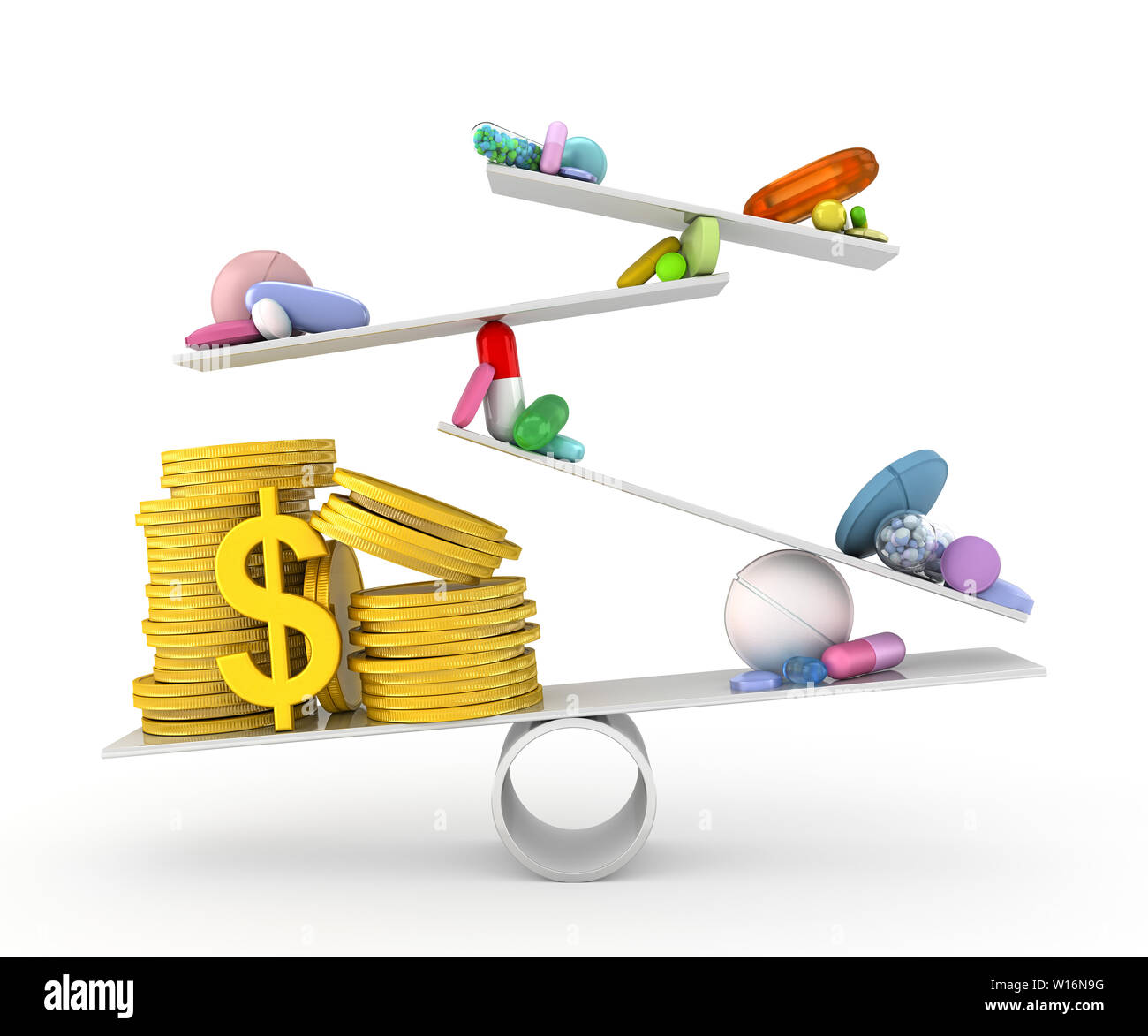 Pills and medication versus the cost 3d render Stock Photo Alamy