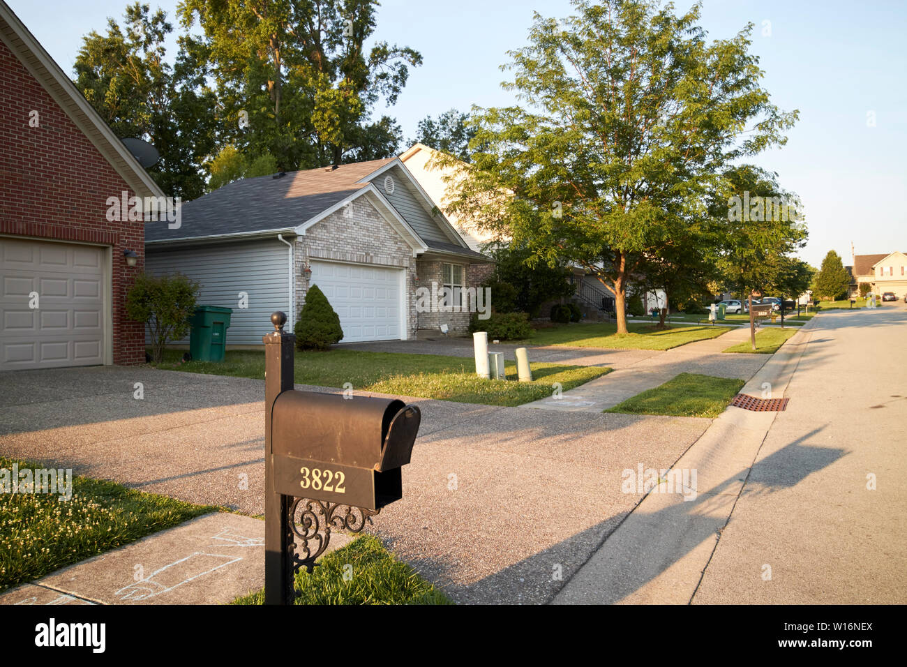 street of suburban houses and starter homes in New Albany Indiana USA Stock Photo