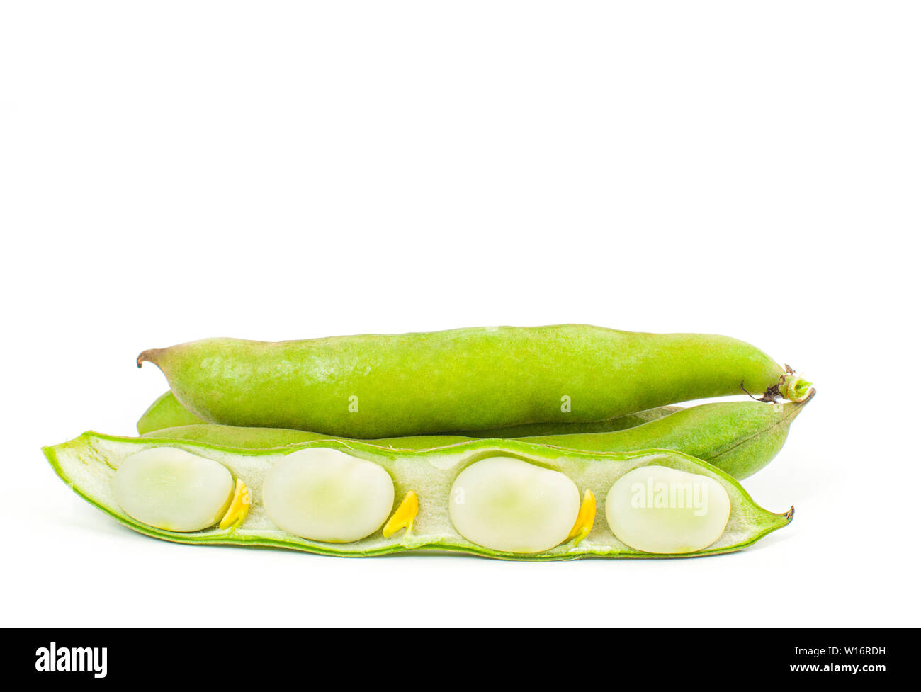 Green bean. Fresh lima beans isolated on white background Stock Photo